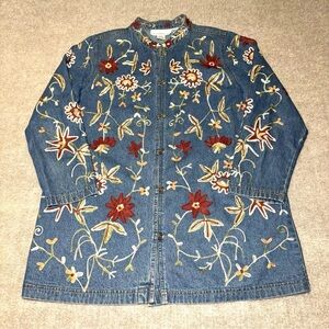 Flower denim 24/7 jacket embroidered suzani stitch pattern